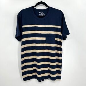NWT CHASER *Flawed* Men's Navy Blue Beige Striped Short Sleeve T-Shirt Large